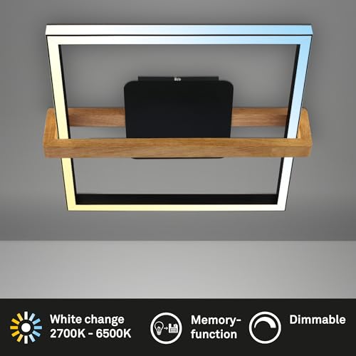 Plafonnier LED dimmable CCT Briloner avec télécommande et design bois - 3