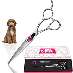 Kenchii Love Dog Grooming Scissors, 6.5 Inch Curved Balltip Shears, Dog Scissors for Grooming, Professional Pet Grooming Scissors, Safety Round Tip Shears