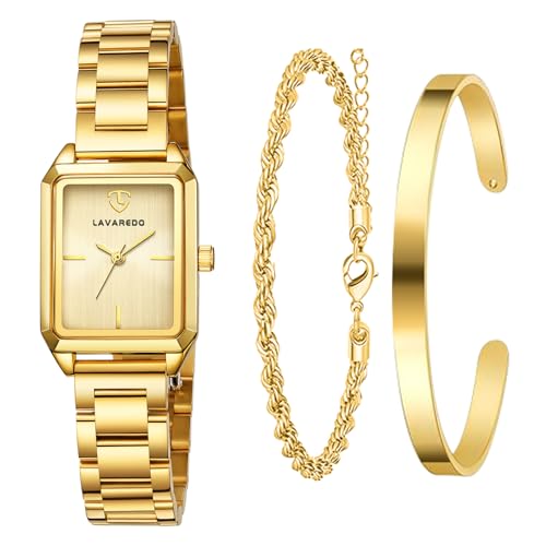 Timever Gold Watch Bracelet Set for Women, 18K Gold Plated