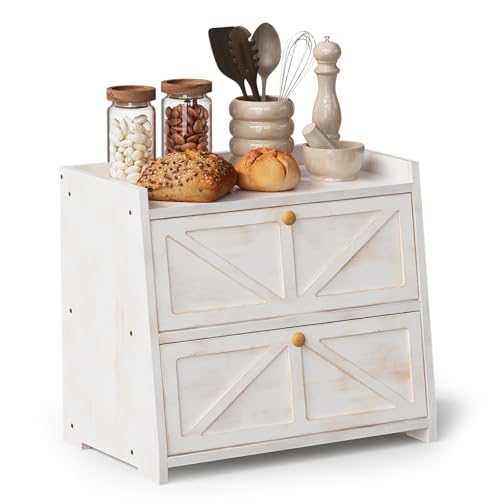 Trironsun Vintage Double Layer Bread Box for Kitchen Counter Bamboo