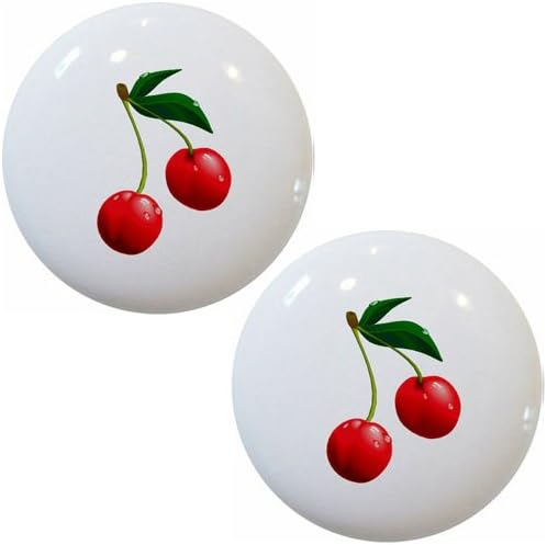 Set of 2 Cherries Cherry Ceramic Cabinet Drawer Knobs