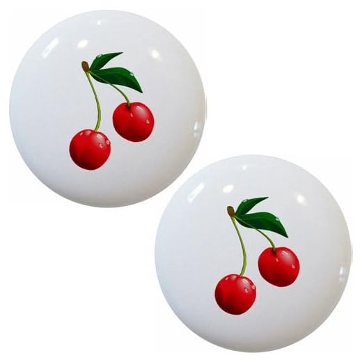 Set of 2 Cherries Cherry Ceramic Cabinet Drawer Knobs