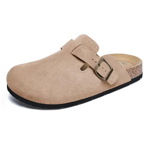 Xiakolaka Women's Suede Clogs Adjustable Buckle Slip on Footbed Home Clog Slippers Apricot Size 7