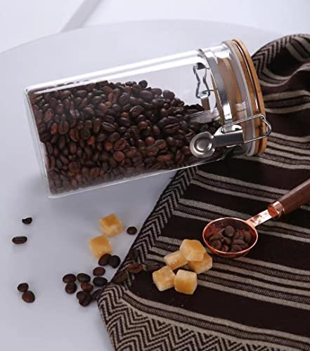 Glass Coffee Containers With Airtight Bamboo Lids & Shelf,Set Of 2- 35Oz Ground Coffee Canister Set With 2 Measuring Spoons, Coffe Bean Storage Bpa Free Coffe Jar Glass Food Storage Jars Tea, Sugar, #TOP3