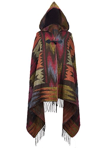 futurino Women's Bohemian Aztec Print Blanket Poncho Hoodie Cape Shawl with Tassels4