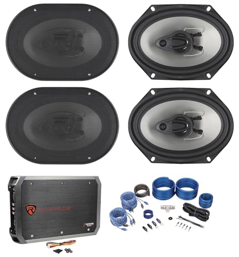 Rockville RV68.3A Bundle: (4) 6x8 in 3-Way, 1800W Peak/ 340W