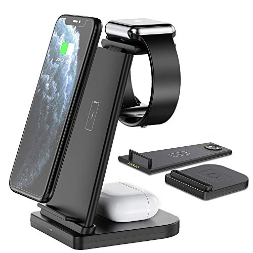 Black Friday Sale 2022 Wireless Charger,3 in 1 Qi-Certified Fast Wireless Charging Station Charger Stand Dock for iPhone 13/12/11/pro Max/X/XS/XR/Xs Max/8/8 Plus,Apple Watch Series 6/5/4/3/2, AirPods 2/Pro,Samsung (Black)