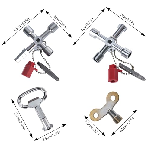 6 Stück Universalschlüssel Wasserhahn, Kreuzschlüssel Dreikantschlüssel für Absperrpfosten, 4-Wege Service-Kreuz - Verwendet für Stromzähler, Wasserzähler, Heizkörper