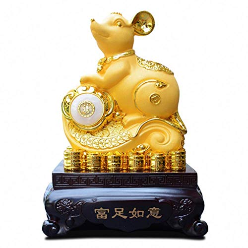Statue de rat du zodiaque chinois en résine dorée grand format pour décoration de table de salon