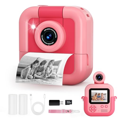 Makolle Instant Print Camera for Kids,Selfie Video Camera That Print Photos,Christmas Birthday Gifts for Girls Age 3-12,Toddler Toys Cameras for 3 4 5 6 7 8 9 10 Year Old Girls Boys Pink