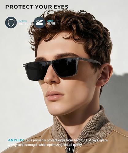Image of ANYLUV Mens Sunglasses Polarized Upgraded Carbon Fiber Temple Sun Glasses Fashion Driving with UV Protection