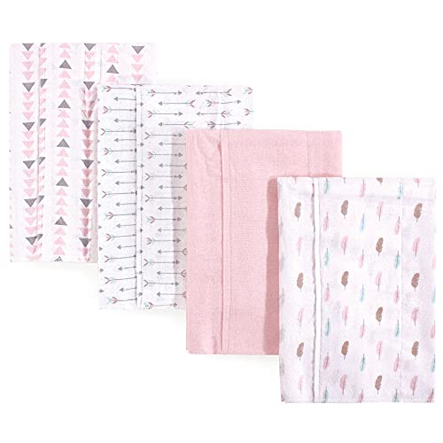 Image of Luvable Friends Unisex Baby Cotton Flannel Burp Cloths, Girl Feathers, One Size