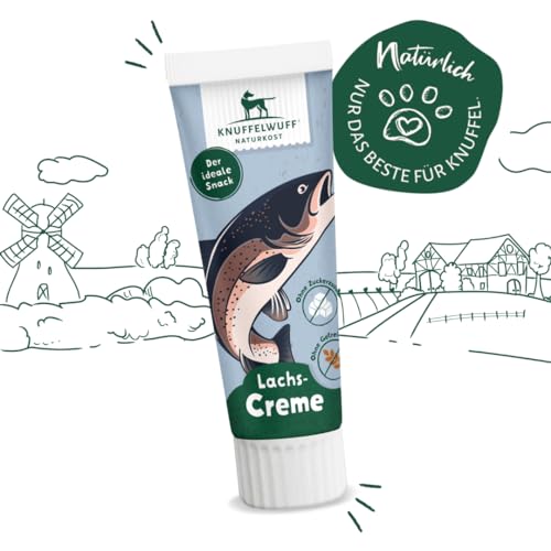 Knuffelwuff Tuben Snack Hunde Leckerlis Lachscreme 12er Pack - mit extra viel frischem Fisch - ohne Konservierungsmittel, ohne Zusatz von Zucker und Getreide - Ideal auch für Welpen - Made in Germany