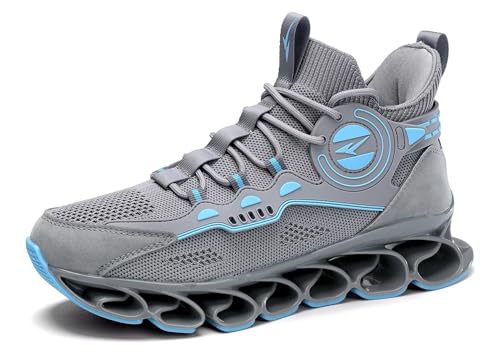 Image of Men's Running Shoes Fashion Sneakers Breathable Blade Non Slip Walking Shoes Gym Sport Trainer Athletic Grey Blue 9.5