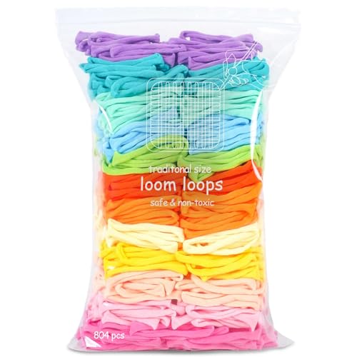 Disracker 804 PCS Potholder Loops Stretchy Nylon Weaving Loom Loops Refill Fits 7 Traditional & 10 PRO Looms 12 Pastel Macaron Colors DIY Craft Kit for Kids & Adults