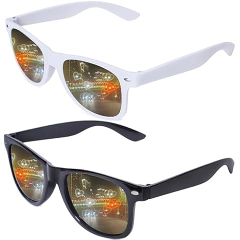 Aeergured Trendy Square Sunglasses Women Men 2 Pack- Heart Effect Diffraction Rave Glasses Retro Rectangle UV400 Protection Cover