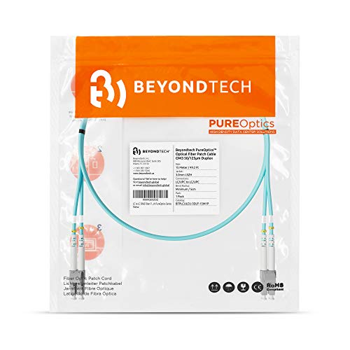 Image of BEYONDTECH 15m (49.2ft) LC to LC Fiber Patch Cable - UPC Multimode Duplex Fiber Optic Cable - 50 /125m core, Compatible with OM3 - 10G LSZH PUREOptics Series