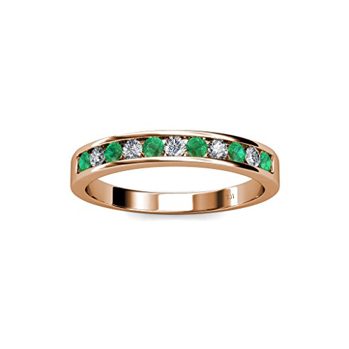 Emerald and Diamond 3/8 ctw 11 Stone Channel Set Womens Wedding Anniversary Stackable Band 18K Rose Gold3