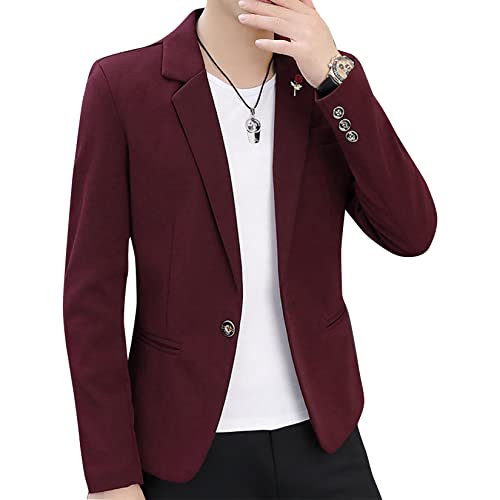 Dawwoti Blazer masculino slim fit, casual, com um botão, para casamento, chique, casacos, Vinho tint