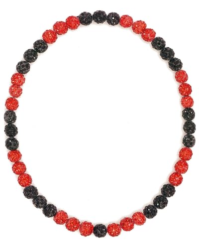 NEXIULT Baseball Bead Necklace, Baseball Necklace for Men, 16/18/20" Ice Chains, Rhinestone Bling Sports Jewelry (Black/Red, 20 inch)