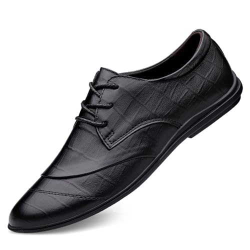Men’s Low Heel Derby Oxfords Shoes for Men, Pointed Toe Lace-up Classic Formal Oxfords Leather Dress Shoes for Business Wedding