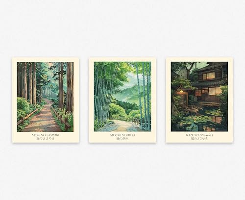 Affiches paysages japonais pour salon triptyque forêt bambou