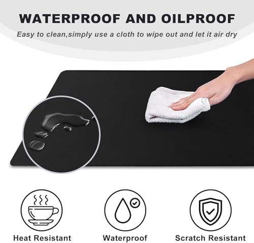 Image of Vegan Leather Desk Mat | Large Reversible Mouse Pad & Computer Table Protector | Dual-Side Waterproof Extended Laptop Pad with Edge-Stitched Design