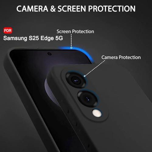 Image of TheGiftKart Liquid Silicone Back Cover Case for Samsung Galaxy S25 Edge 5G | Soft Micro-Fibre Lining Inside | Camera & Screen Protection | Shockproof Cover for Samsung S25 Edge (Silicone, Black)