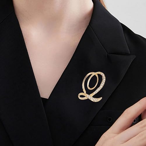 Image of Rhinestone Initial Brooch Pin for Women, Alphabet Gold Letter Brooch A-Z with Crystal, Metal Pin for Hat Bag Dress Suit Accessory for Men