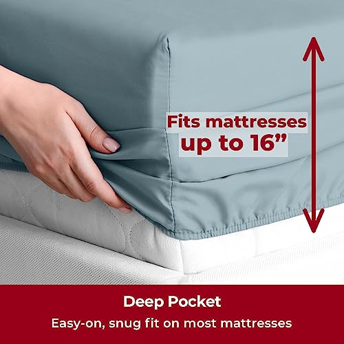 Image of Mellanni Split King Sheets Set - 5 PC Iconic Collection Bedding - Hotel Luxury, Extra Soft, Cooling Bed Sheets - Wrinkle, Fade, Stain Resistant (Split King, Spa Blue)
