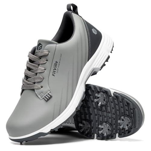 FitVille Men's Wide Golf Shoes with Replaceable Spikes, Arch Support &...