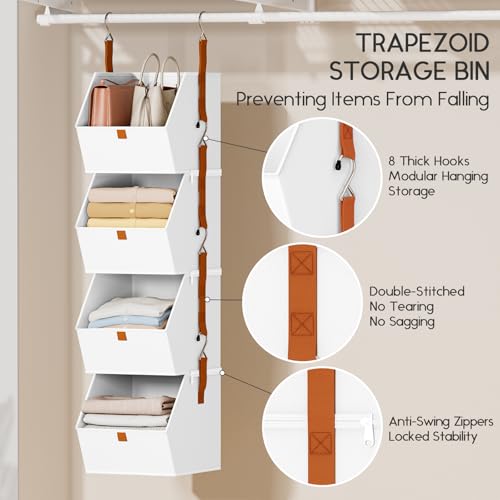 Image of Homsorout Hanging Closet Organizer 4 Tier - Clothes Hanging Shelves, Space-Saving Closet System, Fabric Storage Bins Bedroom Organization, Collapsible Baskets for Home, Dorm, Rv, White, 8 Pack