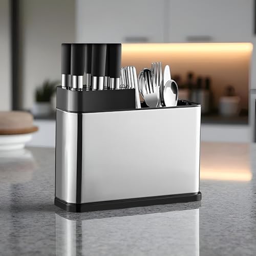 LXOICE Stainless Steel Spoon Stand For Kitchen, Steel Cutlery Stand, Spoon Organiser For Kitchen, Cutlery Holder For KitchenCountertop Forks Spatula Knives Spoon Holder Rustproof Durable