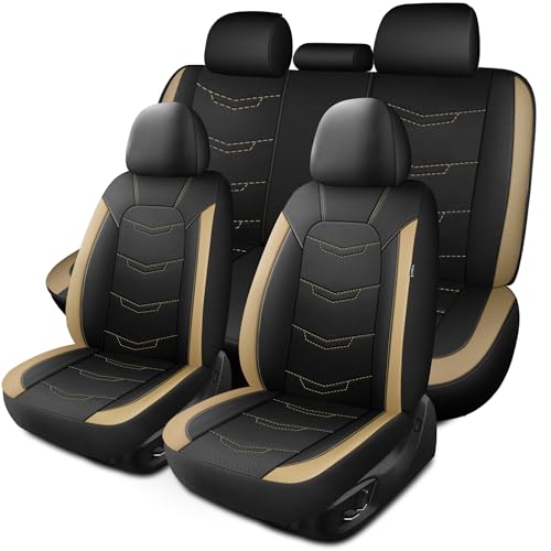 Image of HChengkikz Car Seat Cover, Breathable and Sporty (Black + Beige)