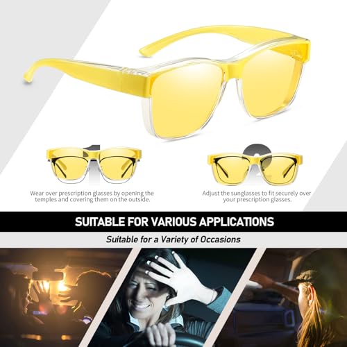 Image of HAOLOTA Night Vision Driving Over Glasses, Polarized Nighttime Glasses Men Women Anti Glare Yellow Tinted Lens