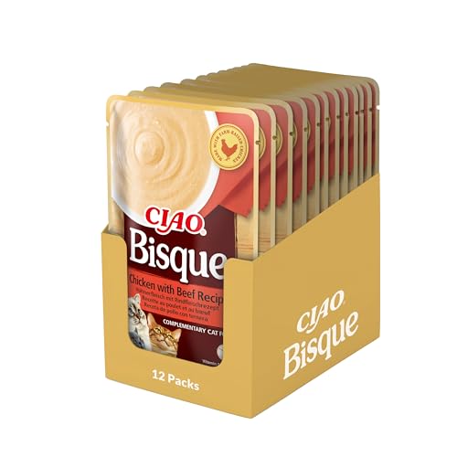 INABA Ciao Bisque, Alimento Húmedo, Pollo y Ternera, Multipack 12 x 40g