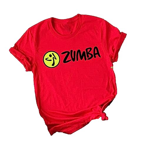 keephen T-Shirt Atletica da Donna Samba Manica Corta Girocollo Grafica cha-cha Tee Top Rosso per Danza Fitness Allenamento Sportivo