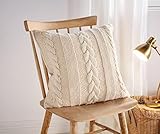 Kissenhülle Strick mit Zopfmuster, beige, 45x45 cm, Dekokissen-Bezug, Zierkissen-Hülle mit eingearbeitetem Reißverschluss