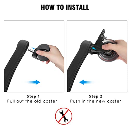 Hirate 5 Pack Office Chair Casters (2 With Brakes, 3 Without), 3" Lockable Heavy Duty Swivel Caster Replacements Smooth Rolling For Hardwood Floor Carpet #TOP6