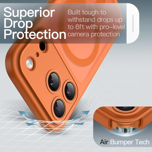 Image of JETech Magnetic Case for iPhone 17 Pro Max 6.9-Inch Compatible with MagSafe, Shockproof Slim Phone Cover with Built-in Camera Control Button, Matte Translucent Back (Orange)