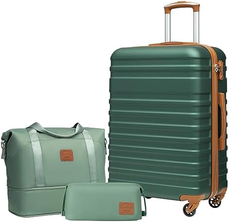 COOLIFE Suitcase Trolley Carry On Hand Cabin Luggage Hard Shell Travel Bag Lightweight with TSA Lock,The Suitcase Included 1pcs Travel Bag and 1pcs Toiletry Bag (Black/Brown, 5 Piece Set)