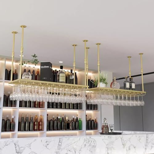 Casier à vin de plafond en métal robuste et bois rustique durable - 3