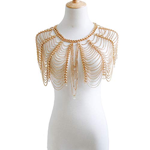 Sinkcangwu Gold Shoulder Necklaces Bra Chain Body Jewelry - Metal Rhinestone Diamond Collar Statement Necklace for Wedding Party Halloween Costume