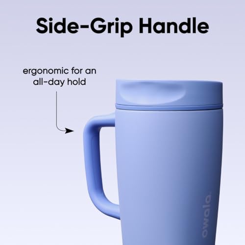 Image of Owala SmoothSip Slider Stainless Steel Insulated Travel Mug with Handle, 100% Leak Proof, For Hot and Cold Drinks, Travel Friendly with Sliding Lock Lid, 12 oz, BPA Free, Leak Proof, Out of the Blue