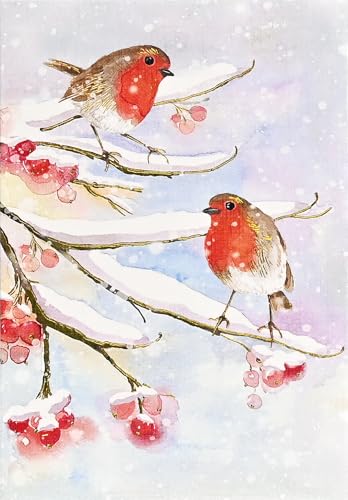English Robins in Snow Small Boxed Holiday Cards (20 cards, 21 self-sealing envelopes)