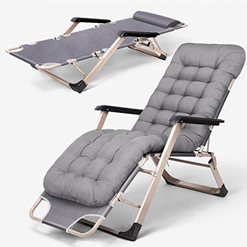 Silla reclinable de jardín plegable, resistente, capacidad de 200 kg, cómoda tumbona con cojines, almohadilla de algodón gris y perla para relajación al aire libre