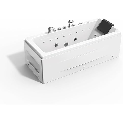 Empava 67" Acrylic Whirlpool Bathtub Rectangular Alcove Waterfall Hydro-massage Water/Air Jets Soaking SPA Chromatherapy Single Ended Tub Model 2020, White