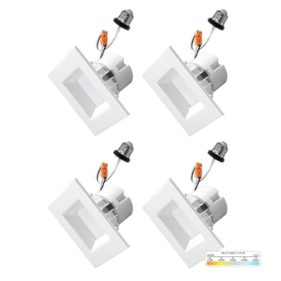 NUWATT 4 Pack, 4 Inch Retrofit LED Square Recessed Lighting, 5CCT 2700K/3000K/3500K/4000K/5000K Selectable, 750 Lumens 11W, Dimmable Ceiling Light, White Square Trim Can Light, Wet Rated, ETL Listed