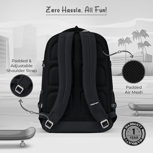Image of Gear Street Style 19 inch /38L Large Water Resistant School Bag | Casual Backpack | Daypack | Travel Backpack | Kids Bag for Boys /Girls (Black - Black)