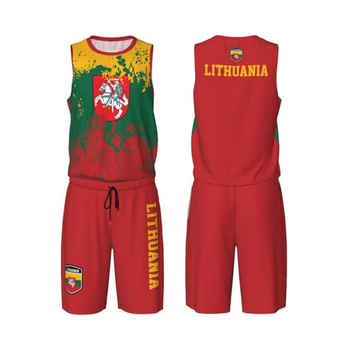 Lithuania Flag Grain (3) Basketball Jersey Uniform Suit for Men Adults Training Athletic Set